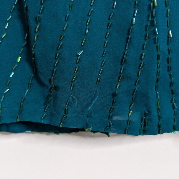 VTG Landa Teal Green Blue Silk Beaded Keyhole Back Maxi Dress Formal Glam - Picture 9 of 10